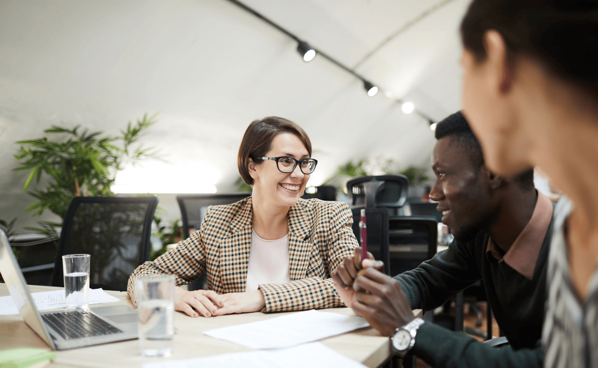 Smiling woman in a meeting