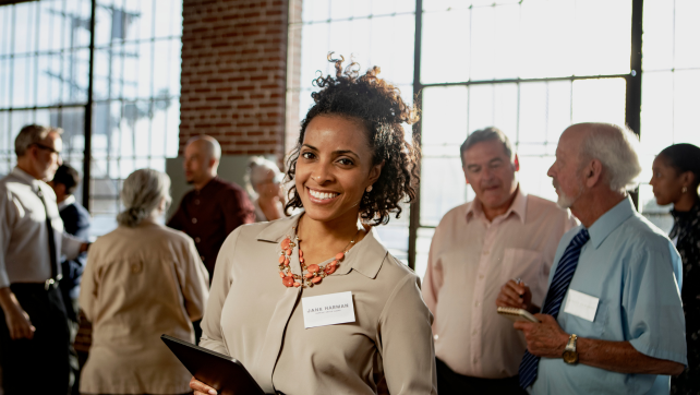 Marketing professional at an event