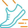 An outlined icon of a foot in a running motion