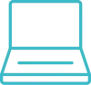 An outlined icon of an open laptop in a light blue colour