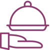 An outlined icon of a hand holding a serving tray