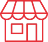An icon of a shop front in red