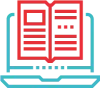 Outline icon of open book coming out of a laptop